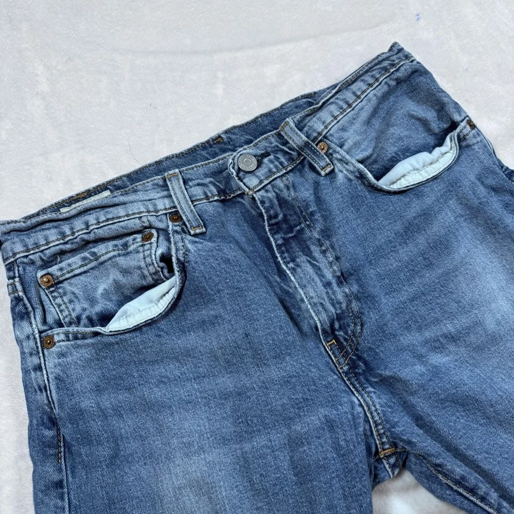 Levi's‎ Premium Jeans Mens 34x29 Blue Medium Wash Straight Leg Denim Distressed